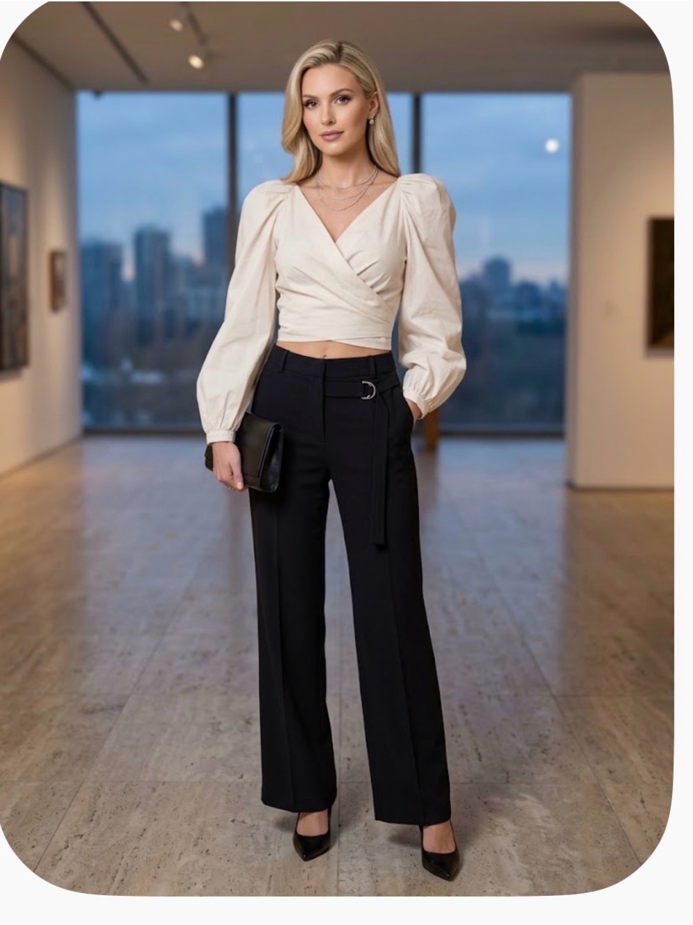 Johanna Ortiz Cream Wrap Puff-Sleeve Blouse
